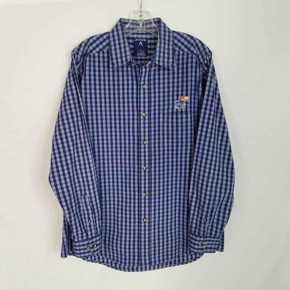 Kansas‎ Jayhawks Antigua Plaid Button Front Shirt